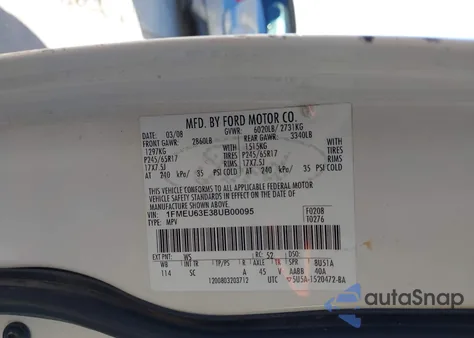 2008 Ford Explorer Xlt z USA, uszkodzony, nr VIN 1FMEU63E38UB00095